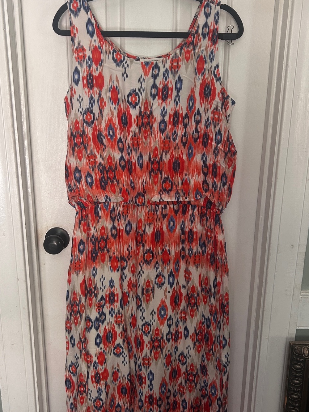 beachlunchlounge Red/Orange Blue & Cream Sleeveless Printed Maxi Dress